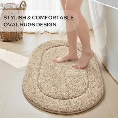 HOMEIDEAS Beige Oval Bathroom Rug Sets 2 Piece 20" x 32" + 16" x 24" | Microfiber Bath Mats, Non-Slip TPR Backing, Ultra Absorbent & Quick Dry, Machine Washable for Bathroom, Shower, Tub - color: Beige