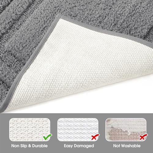 HOMEIDEAS Bathroom Rugs Sets 2 Piece, Super Soft and Absorbent Non Slip Microfiber U-Shaped Toilet Bath Mat Set (20"x32"+U20 x24, Grey) - color: Loop- Grey, size: 1'8" x 2'8" (20"x32"+U Shape 20"x24")