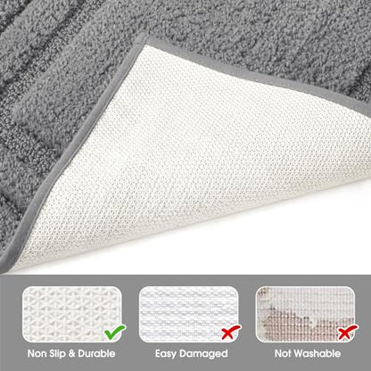 HOMEIDEAS Bathroom Rugs Sets 2 Piece, Super Soft and Absorbent Non Slip Microfiber U-Shaped Toilet Bath Mat Set (20"x32"+U20 x24, Grey) - color: Loop- Grey, size: 1'8" x 2'8" (20"x32"+U Shape 20"x24")