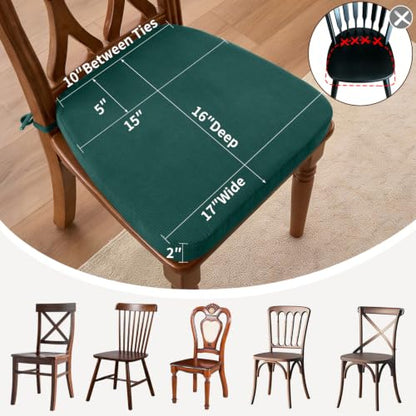 Dining Chair Cushions, Hunter Green, 17"x16", Set of 6 |2'' Thick Cooling Gel High-Density Foam, Ties and Non-Slip Bottom, Removable Washable Cover, For Dining and Kitchen - color: Hunter Green, size: 6 Count (Pack of 1)