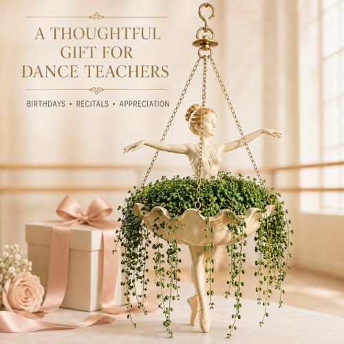 Ballet Dancer Hanging Planter, Resin Ballerina Flower Pot with Metal Chains, Small Hanging Basket for Succulents Ivy Spider Plants, Dance Teacher Appreciation Gift，Ballerina Dancer - color: White