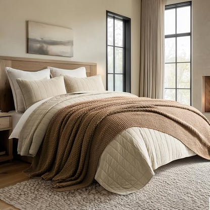 EVERGRACEHOME Chunky Chenille Knit Throw Blanket, 90 x 90, Camel Brown | Sculpted Moss Stitch, Chic Modern Farmhouse, All-Season Warmth, OEKO-TEX® Certified, Oversized Queen for Couch, Bed, Sofa - color: Camel Brown, size: 90" X 90"