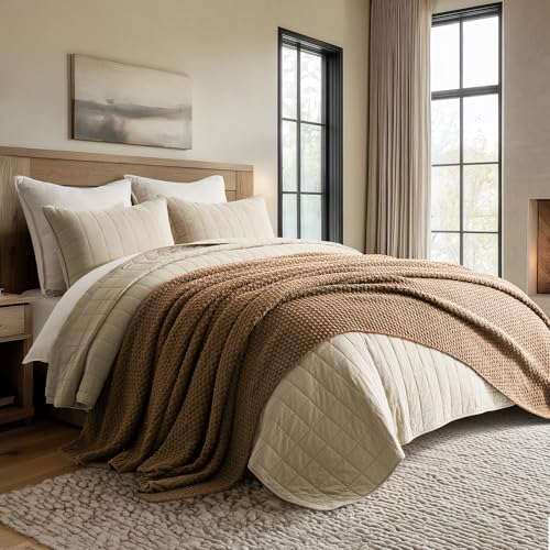 EVERGRACEHOME Chunky Chenille Knit Throw Blanket, 108x92, Camel Brown | Sculpted Moss Stitch, Chic Modern Farmhouse, All-Season Warmth, OEKO-TEX® Certified, Oversized King for Couch, Bed, Sofa - color: Camel Brown, size: 108" X 92"