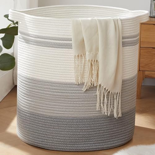 OIAHOMY 120L Laundry Baskets Hamper with Handles, Decorative Basket for Living room, Woven Storage Basket for Toys Bin,Pillows, Blankets, Clothes-20x22.5in-Gradient Grey - color: Gradient Gray, size: 20*20*22.5in