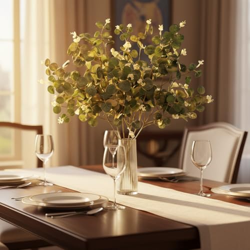 30" 3-Pack DIY Faux Eucalyptus Branches Greenery Stems | Silver dollar leaves, table centerpiece filler, wedding bouquet filler, vase arrangement decor, home accents