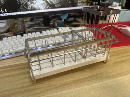 Kitchen Sink Organizer, Large Sink Caddy with Drain Tray, Stainless Steel Sponge Holder, Dish Cloth Rack, Brush Holder, Rustproof Countertop Kitchen Organizer