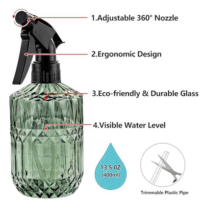 Glass Plant Misters for Inside, 13.5 oz Mister Spray Bottle for Plants, Spring Gardening, Cleaning, Hair, Pets Care with Adjustable Nozzle