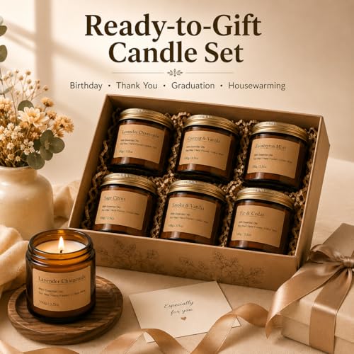 6-Pack Scented Candles for Home, 3.5 Oz Soy Wax Aromatherapy Candle Gift Set, Lavender Chamomile, Eucalyptus Mint & Vanilla, Birthday Gifts for Women, Thank You Graduation Gifts - color: Smoke&Vanilla/Fir&Cedar/Eucalyptus/Lavender Chamomile/California Sag