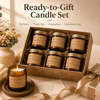 6-Pack Scented Candles for Home, 3.5 Oz Soy Wax Aromatherapy Candle Gift Set, Lavender Chamomile, Eucalyptus Mint & Vanilla, Birthday Gifts for Women, Thank You Graduation Gifts - color: Smoke&Vanilla/Fir&Cedar/Eucalyptus/Lavender Chamomile/California Sag