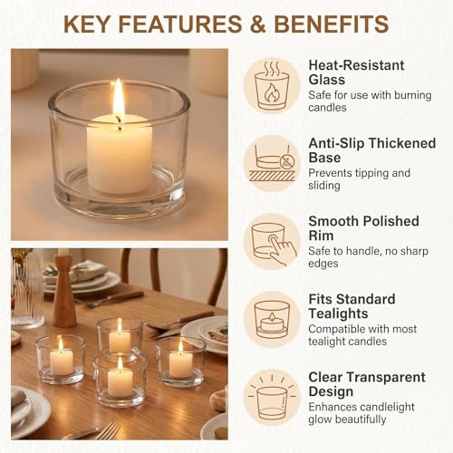4 Pcs Clear Glass Tealight Candle Holders - Small Votive Candle Jars for Wedding Centerpieces Reception Table Decor Party Dinner