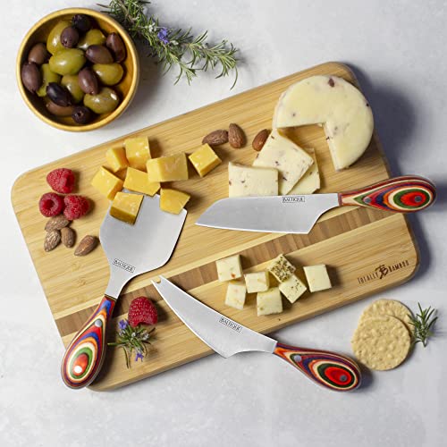 Totally Bamboo Baltique Marrakesh Collection 3-Piece Cheese Knife Set, Stainless Steel Cheese Knives with Colorful Wooden Handles for Charcuterie Boards
