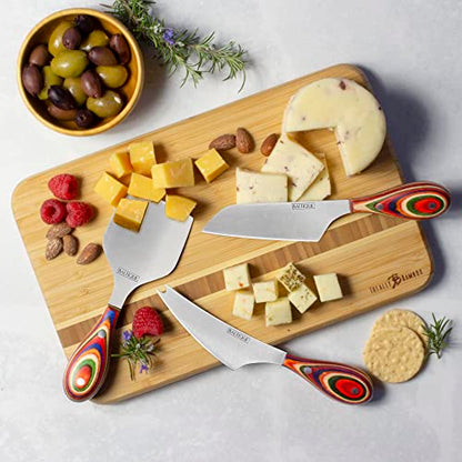 Totally Bamboo Baltique Marrakesh Collection 3-Piece Cheese Knife Set, Stainless Steel Cheese Knives with Colorful Wooden Handles for Charcuterie Boards