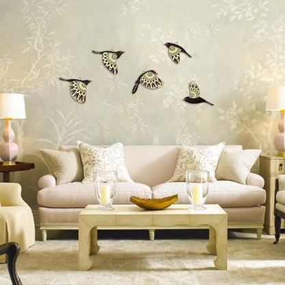 Vumyhuby 5-Piece Black Wooden Bird Wall Art, Rustic Folk Flying Bird Decor - color: Black