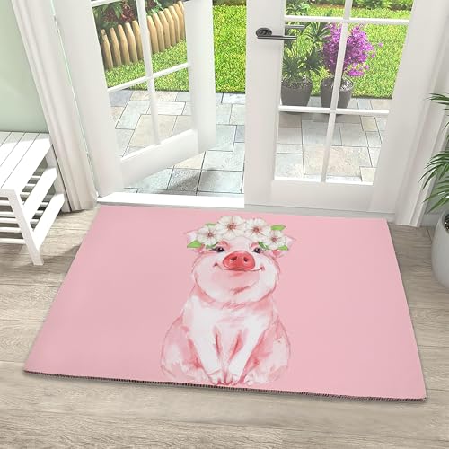 Welcome Mats Cute Pink Pig Indoor Front Door Mats for Home Entrance, Super Non-Slip Floor Mats for Home Entryway, Outdoor Welcome Mat, Easy Clean, 17x 30 inch - color: Pink Pig Daisy