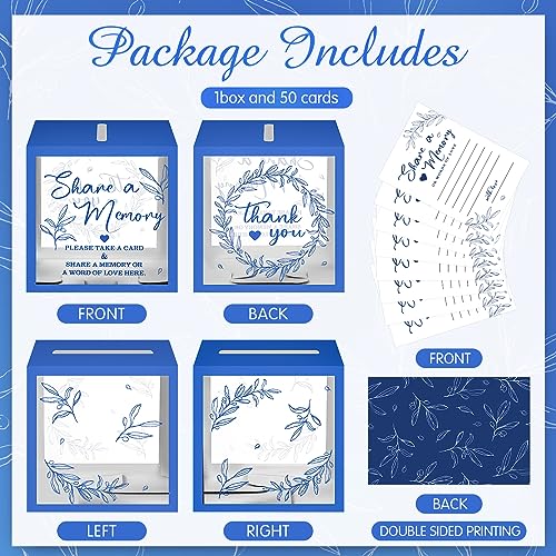 Pajean Funeral Memory Box with 50 Cards Clear Windows,Clear,Dark Blue | Keepsake Cards for Celebration Wedding Graduation, Greenery Design, Guest Book Alternative, Memory Collection Display - color: Dark Blue
