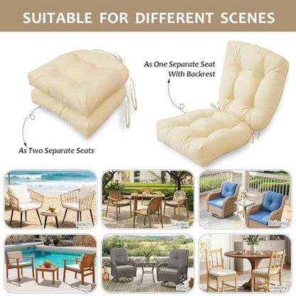 Outdoor Chair Cushions Set of 2, 19"x19" Tufted Outdoor Seat Cushions, Waterproof Patio Furniture Cushions,Beige - color: Beige