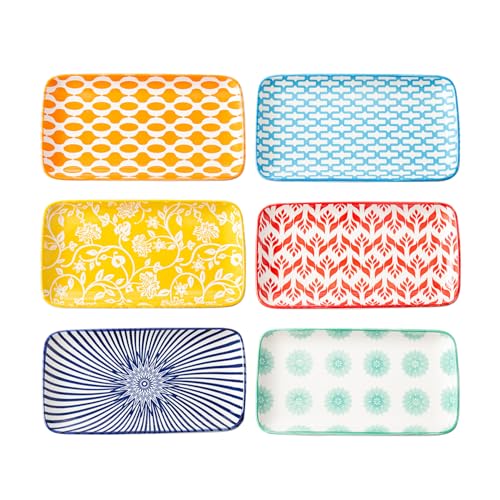 8.1" x 4.5" Ceramic Rectangle Salad Plates Set of 6 | Rectangular Serving Platter - Serving Trays for Sushi Dessert Pasta Appetizer - Microwave Dishwasher Safe - Assorted Colors - color: Assorted Colors