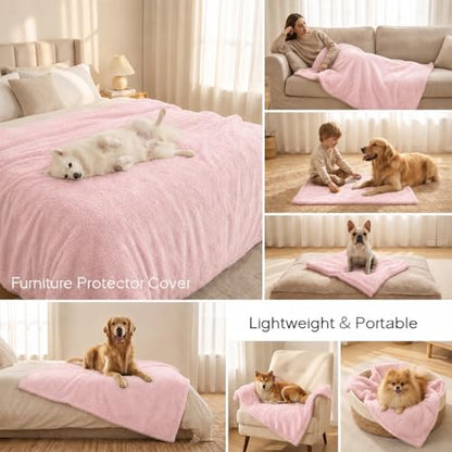 Waterproof Dog Blanket Reversible Fluffy Pet Bed Cover Pink Puppy Blankets Leakproof Sofa Couch Washable Cover Cat Pet Blanket for Warm-S - color: Pink, size: S-71*100cm(28*40in)