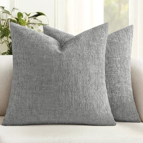 MIULEE Couch Pillow Covers Textured Chenille Home Decor 18x18 Medium Grey | Set of 2 Soft Luxurious Decorative Throw Pillow Covers Cozy Pillowcases Living Room Cushion Sofa Bed - color: Medium Grey, size: 18" x 18" (Pack of 2)