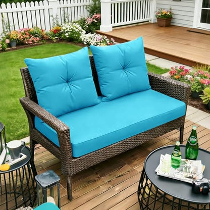 ARTPLAN Loveseat Patio Deep Seat Cushions 46"x24"x5" Bench Pad,Sky Blue | High-density foam fill, solution-dyed UV water repellent fabric, zipper removable cover fits patio swing & bench furniture - color: Sky Blue