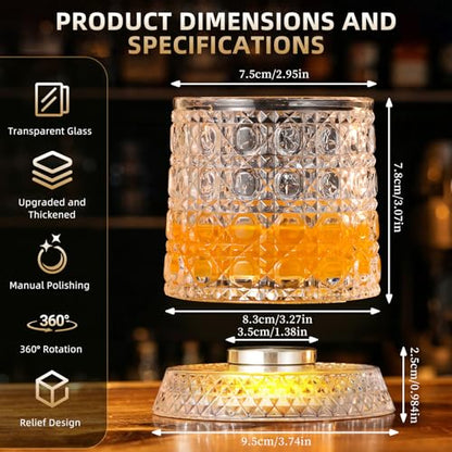 Luxury 360° Spinning Crystal Whiskey Glass Set Of 2, Rotating Old Fashioned Rocks Glasses & & 4 Color Lighting, Scotch & Bourbon, Cocktail Glasses for Bar, Party, Home, and Gift (Gemstone) - color: Gemstone