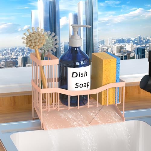 Fssvcd Maifan Sink Caddy Sponge Holder for Kitchen with Brush Holder and Stainless Steel Self Drain Tray, Rustproof Kitchen Sink Organizer for Sponge, Soap Dispenser Storage Accessories Pinky White - color: Pinky White