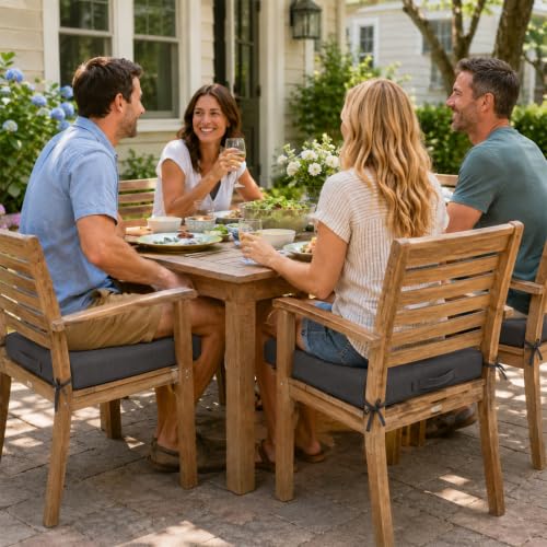 Outdoor Chair Cushions Set of 4, 19x19 Waterproof Patio Pads, Dark Gray | Fade resistant fabric with ties, handle and 3-inch foam for dining seats, decks, porches, gardens and hard seating - color: Dark Gray