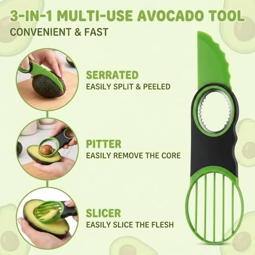 Avocado Slicer, Avocado Cutter Tool, 2-Piece Kitchen Gadget Set with Stainless Steel Blade and Storage Container, Dishwasher Safe for Fruits and Vegetables, Compact Design for Travel and Camping