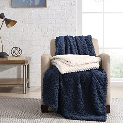Nautica - Throw Blanket, Soft Cable Knit Sherpa Bedding, Ideal for Bed or Couch (Declan Navy, 50" x 60") - color: Declan Navy