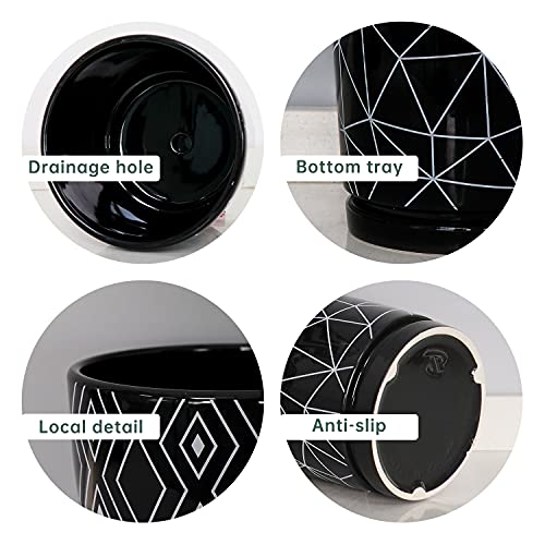 Flower Pots,5.5 Inch Black Ceramic Planters with Drainage Hole Set of 4 | Geometry Pots for Plants | Indoor Cylinder Plant Pots with Saucer | Cactus Succulent Pots | Outdoor Garden Pots | Garden Pots - color: Black