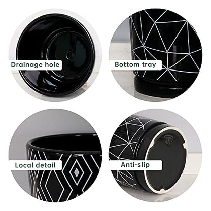 Flower Pots,5.5 Inch Black Ceramic Planters with Drainage Hole Set of 4 | Geometry Pots for Plants | Indoor Cylinder Plant Pots with Saucer | Cactus Succulent Pots | Outdoor Garden Pots | Garden Pots - color: Black