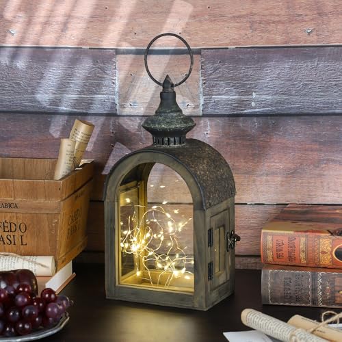 12" High Wooden Dome Lantern Made of Solid Fir Wood and Real Glass in Rustic Brown Finish with Rustic Metal Top, Hurricane Lantern, Farmhouse Lantern (1, Brown, Small) - color: Brown, size: 6"x4.4"