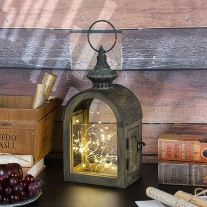 12" High Wooden Dome Lantern Made of Solid Fir Wood and Real Glass in Rustic Brown Finish with Rustic Metal Top, Hurricane Lantern, Farmhouse Lantern (1, Brown, Small) - color: Brown, size: 6"x4.4"