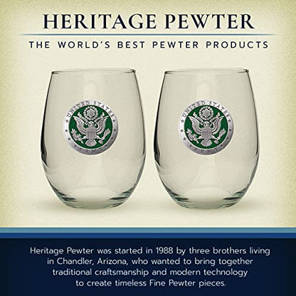 Heritage Pewter Army Stemless Glass Goblets – Set of 2 | 15 OZ Goblet Wine Glasses | Expertly Crafted Pewter Glass - style: ARMY green