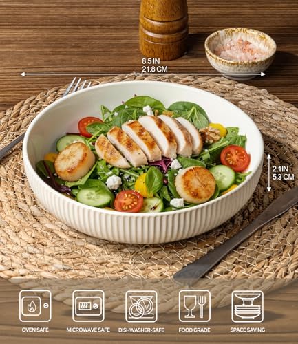 8.5" Ceramic Pasta Bowls Set of 4, Salad Bowls | Versatile Serving Bowls for Pasta, Salad, Fruit & Noodles, Housewarming & Wedding Gift, Reactive White - color: Reactive White, size: 8.5 Inch