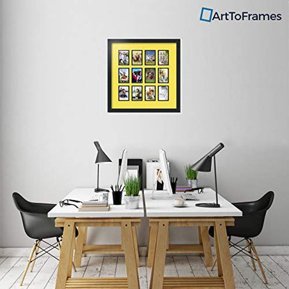 ArtToFrames Collage Photo Frame Double Mat with 12-3.25x4.75 Openings with Satin Black Frame and Canary mat. - color: Canary, size: 12 - 3.25x4.75