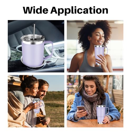 20 oz Tumbler with Handle, Stainless Steel Insulated Tumbler with Lid and Straw, Double Wall Vacuum Coffee Mug Tumbler, Insulated Coffee Thermal Cup for Cold and Hot (Light Purple) - color: Light Purple, size: 20 Ounces