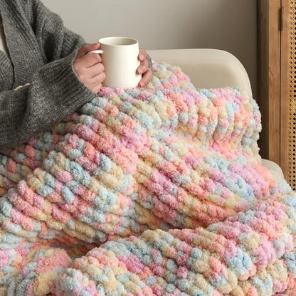 Jumbo Chunky Yarn for Hand Knitting - Super Thick Chenille Chunky Yarn for Crocheting - Extra Soft Bulky Fluffy Blanket Big Yarns 8 Jumbo Pack (27yds,8 oz Each Skein) - color: Soft Macaron