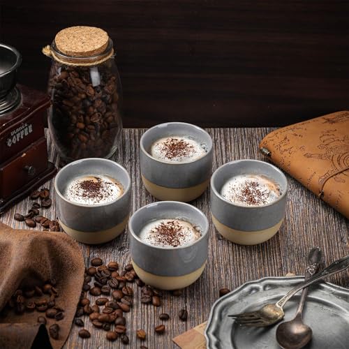VanEnjoy Espresso Cups Set of 4 Stackable Coffee Mugs Colorful Unique Ceramic Glazed Demitasse Espresso Cups Gray Ceramic Espresso Mugs 5oz Espresso Cups for Tea Coffee - color: Blue