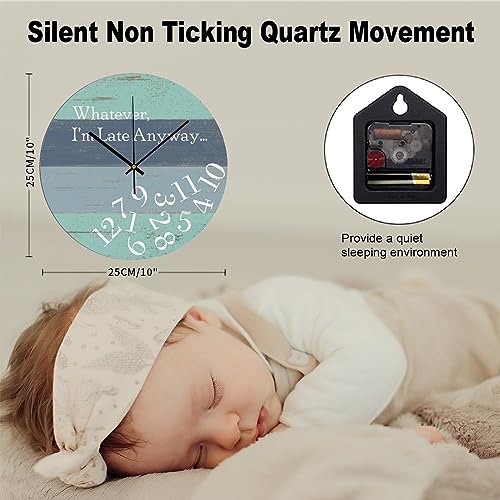 I'm Late Anyway Wall Clock 10x10 Inch Bedroom PVC Clock Battery Operated Silent Noiseless Modern Wall Hanging PVC Wall Clocks for Living Room School Housewarming Gift - color: Style-5, size: 10x10in（black）