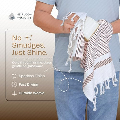 Brown Turkish Kitchen Towels 16x26 Inch, 3 Pack, 100% Cotton, Ultra Absorbent, Soft, Fast Dry, Machine Washable, Dish Towel with Tassels for Drying Dishes, Cleaning, Everyday Use - color: Brown, style: 3 Pack