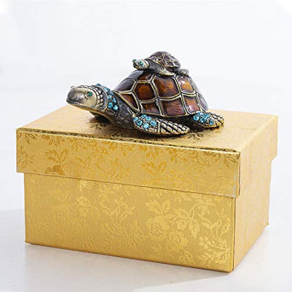 YU FENG 2.7 Inch Mother and Baby Turtle Figurines Jewelry Trinket Boxes | Hand-Painted Enamel Figurine, Sparkling Crystal Shell, Jewelry Keepsake Box, Decorative Animal Collectible Gift - color: brown