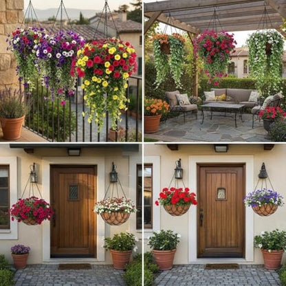 Kingbuy 12 Inch Metal Hanging Planter Basket 2 Pack - with Coconut Fiber Liners, Rustproof 3-Chain System, Quick Drainage for Indoor/Outdoor Window Balcony Patio, Weather-Resistant Coating - size: 12 Inch, style: Grid