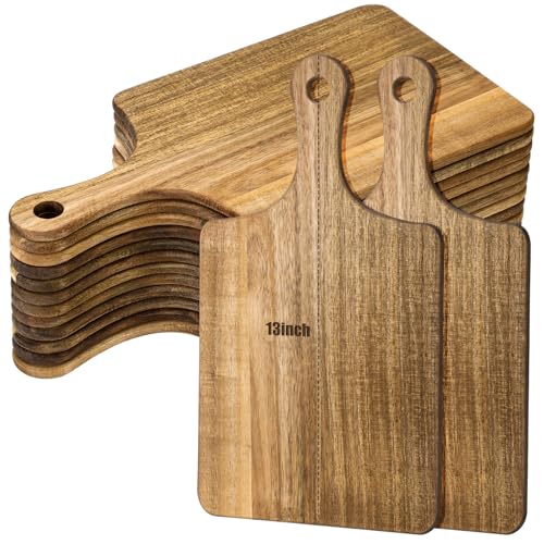 Zubebe 12 Pcs 13 x 7 Inch Acacia Wood Cutting Board with Handle | Charcuterie Board for Laser Engraving, Serving Chopping Board with Handle for Wedding Housewarming Mom Christmas Gift - size: 13"L x 7"W