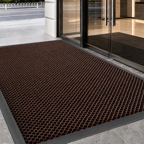 Vicwe Front Door Mat Outside Entrance, 23"x35" Heavy Duty Non-Slip Doormat | Stretch Mesh, Low-Profile, Dirt Trapper Entrance Mats, Easy Clean, Welcome Mat Indoor Outdoor Entryway Porch, Black-Brown - color: Black-brown, size: 23" x 35"(Rectangular)