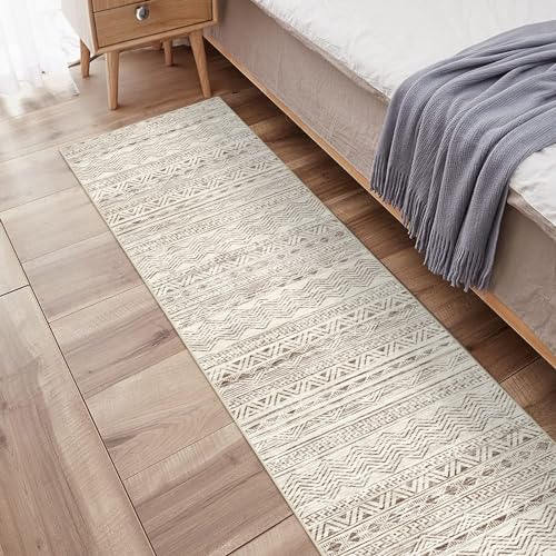 Washable Moroccan Runner Rug 2'6"x8'- Non Slip Living Room Rugs Bedroom Carpet Rubber Backing Hallway Floor Mat for Home Entryway with Low Pile Modern Rug 2'6"x8' Beige | Soft Hallway Rugs Low Pile Thin Carpet Runners for Entryway Bedroom Bathroom Living