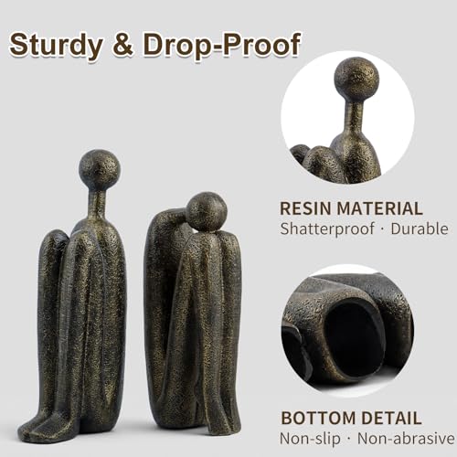 Thinker Decorative Bookends Set of 2, Heavy Duty Resin for Shelves, Bronze