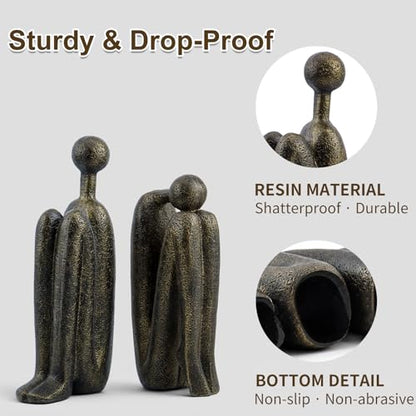 Thinker Decorative Bookends Set of 2, Heavy Duty Resin for Shelves, Bronze