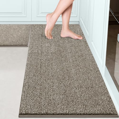 Kitchen Runner Rugs Set, (24" x 36"+ 24" x 60"), (Roll Packing) | Non Slip, Machine Washable, Absorbent, Quick Drying, for Entryway, Bedroom, Bathroom, Door - color: Beige, size: 24"x35.5"+24"x59"(rectangular)