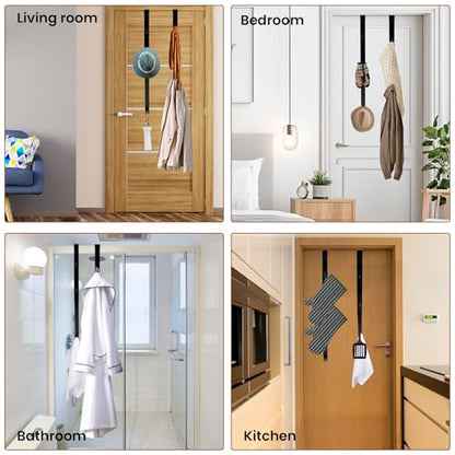 Over The Door Hooks - 4 PCS Adjustable Door Hanger with 12 Hook, 15-25'' Towel Rack Organizer for Bathroom, Heavy Duty Door Hook for Hanging Wreath Coat Clothes Hat, Shower Room Dorm Bedroom Essential